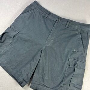 Nike Mens Black Ripstop Cargo Shorts Size 34 Embroidered Logo Stretch Casual